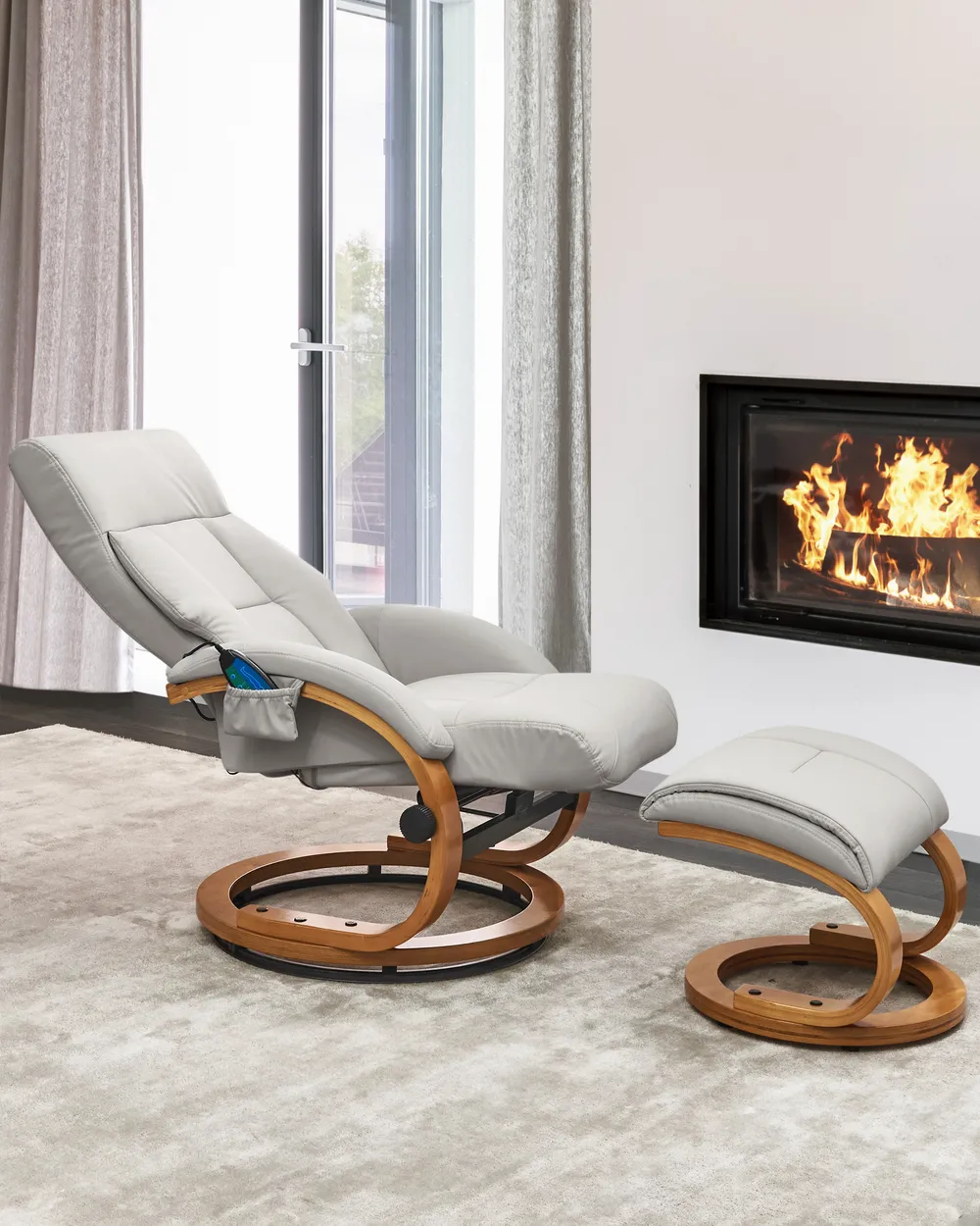 Massage Chair FORCE with Footstool Faux Leather Light Grey