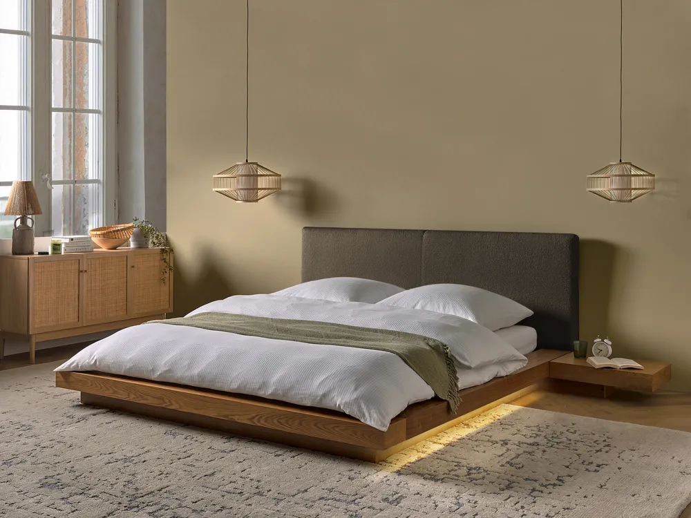 Łóżko LED Boucle ZEN 160 x 200 cm Jesion naturalny