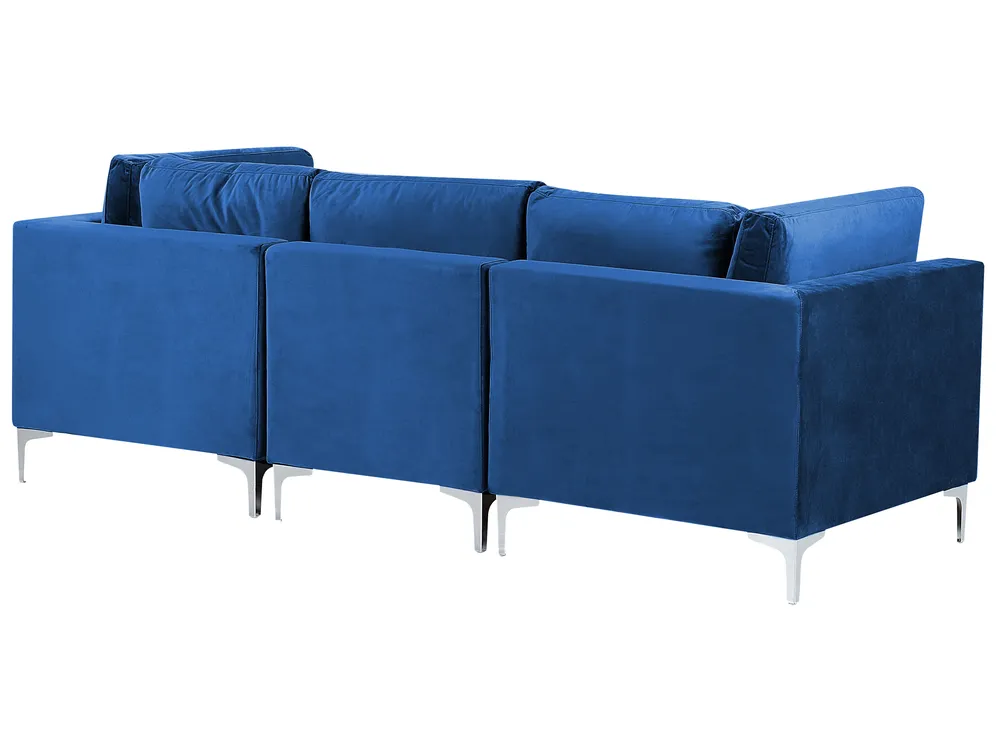 Modular Sofa 3 Seater EVJA with Ottoman Velvet Navy Blue_859655