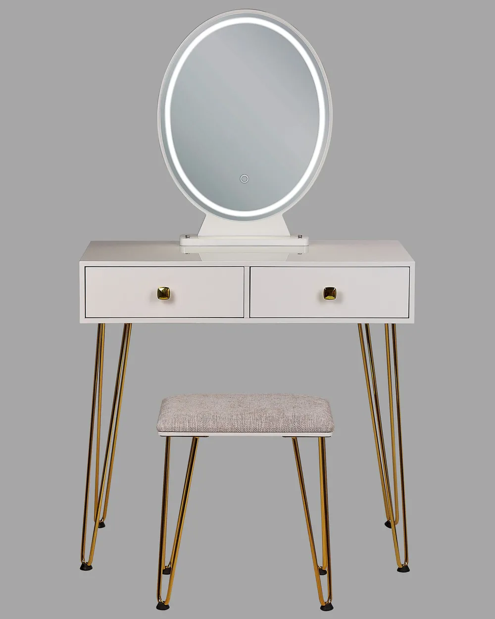 Toeletta con specchio e sgabello CAEN LED Bianco_844961