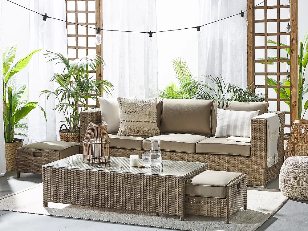 Garden Lounge Set with Table 5 Seater BELLUNO PE Rattan Brown_1171312