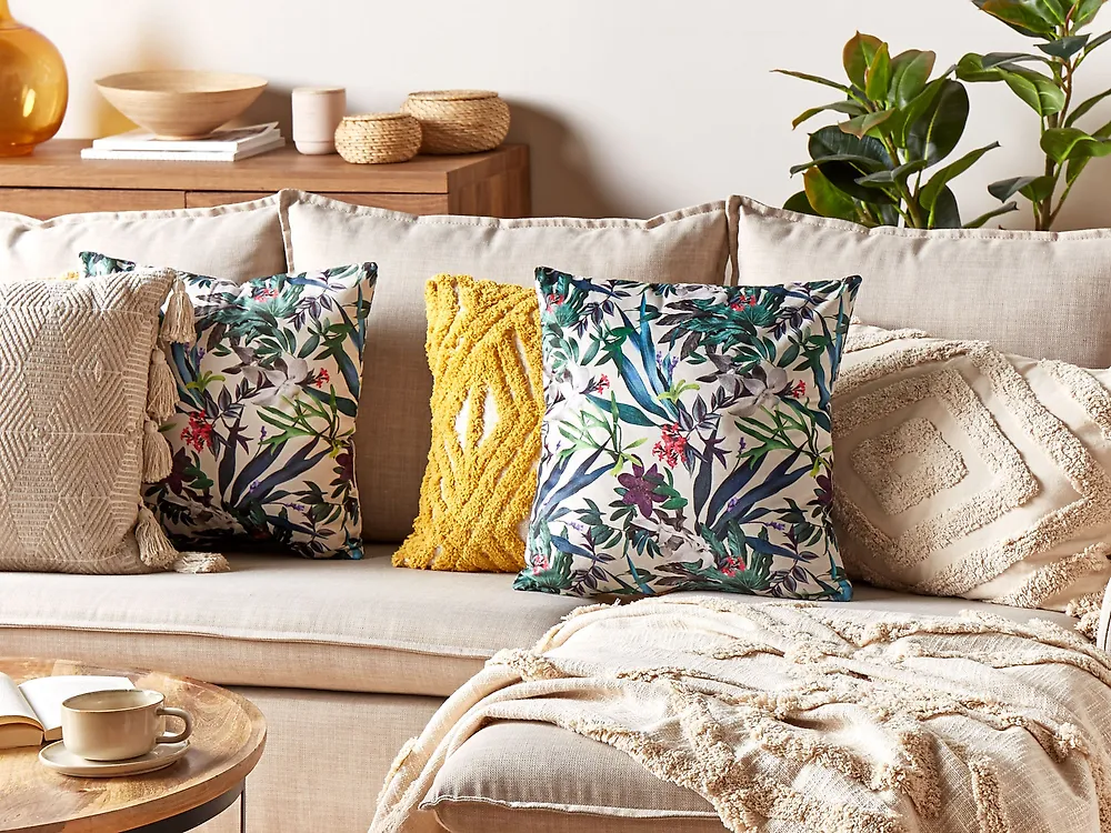 Throw Cushion GASTERIA 45 x 45 cm Velvet Green Plant Pattern_1178382