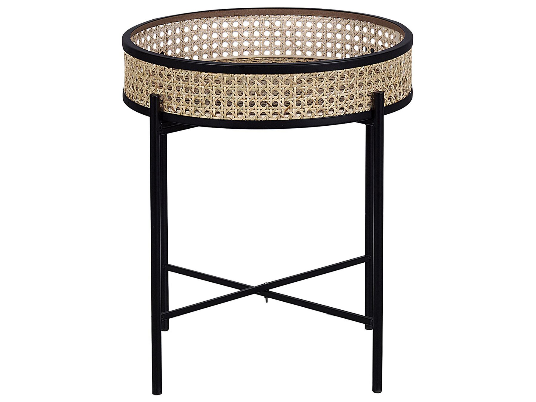 Table appoint rotin clair / métal noir ⌀ 36 cm VIENNA_787784