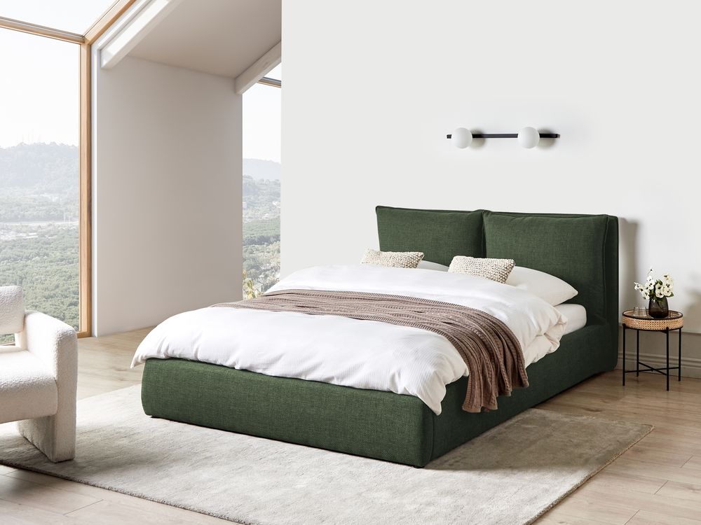 Lit ottoman BAJONNA Tissu Vert foncé 160 x 200 cm