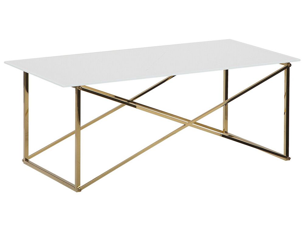 Coffee Table EMPORIA Tempered Glass White/ Gold