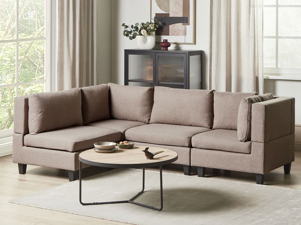 Modular Corner Sofa 4 Seater UNSTAD Fabric Brown Right Hand