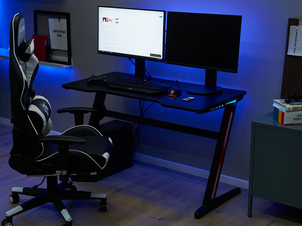 Gaming Desk with RGB LED Lights 120 x 60 cm Black DARFUR Beliani.no
