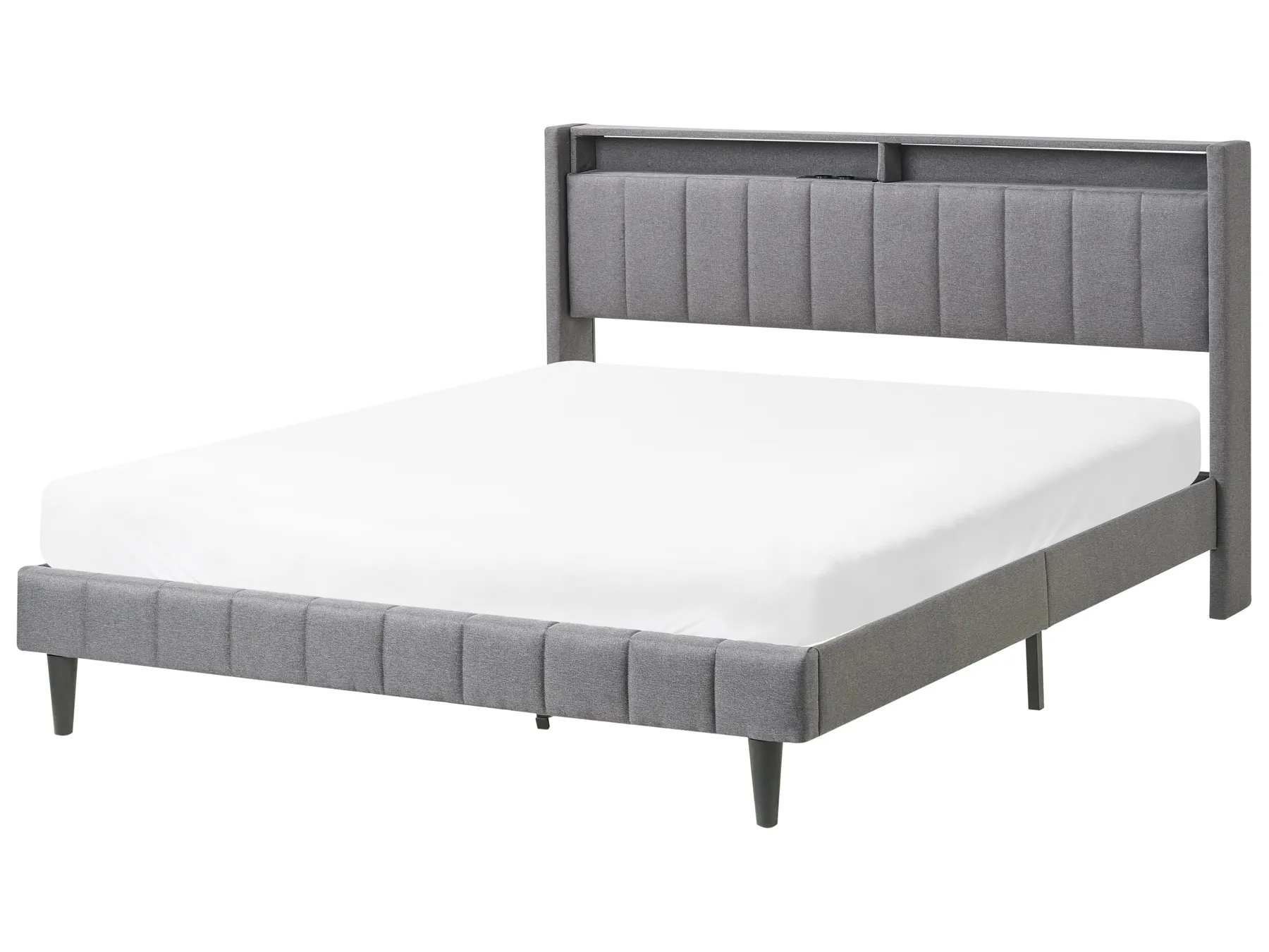 Bed with LED BEAULIEU Fabric Dark Grey 160 x 200 cm (EU King Size) with USB Port with Storage_993588