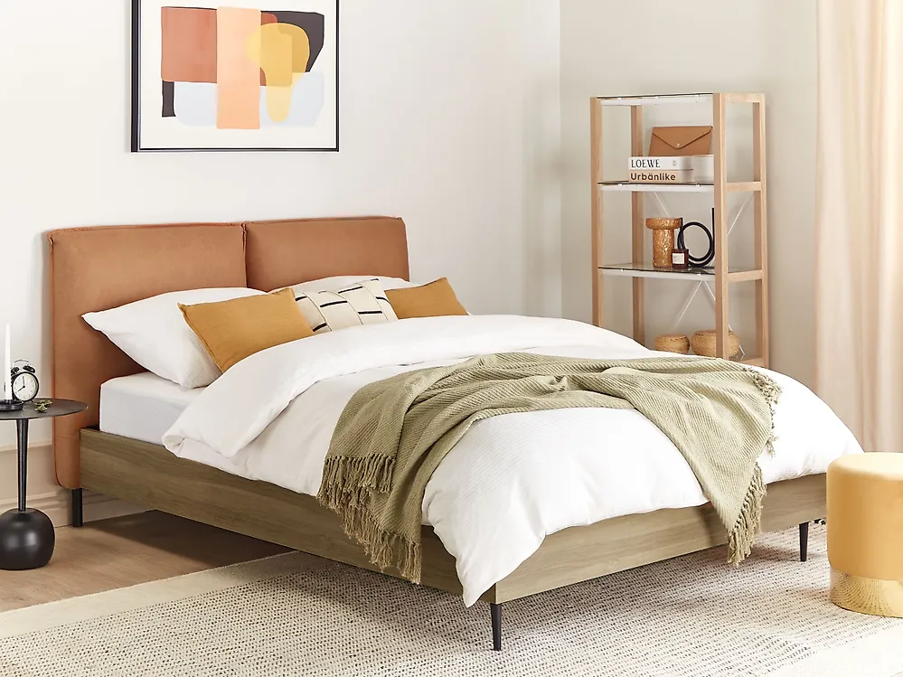 Letto Pelle sintetica LIMANTON 140 x 200 cm Marrone dorato_1182878
