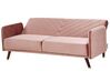 Sofá cama 3 plazas de terciopelo rosa/madera oscura SENJA_787350