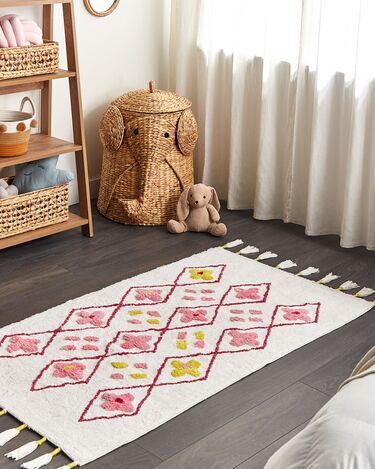 Cotton Kids Area Rug 80 x 150 cm White and Pink CAVUS