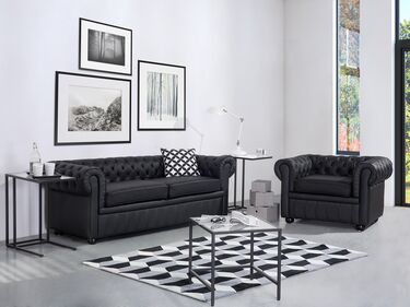 3 Seater Leather Sofa Black CHESTERFIELD