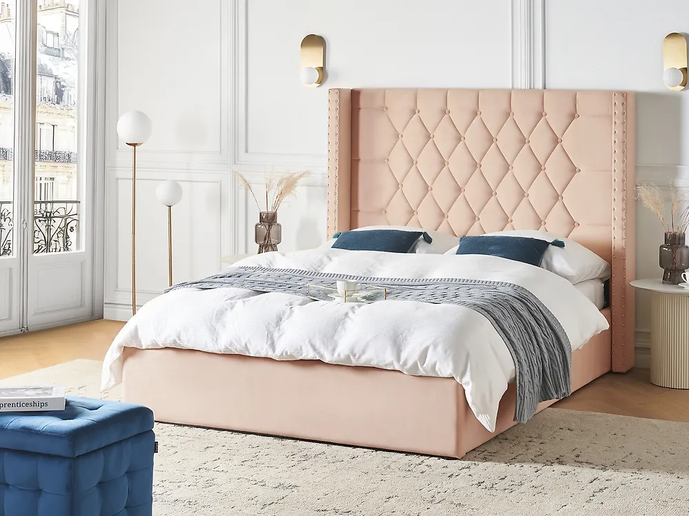 Ottoman Bed LUBBON Velvet Beige 140 x 200 cm (EU Double)_1183604