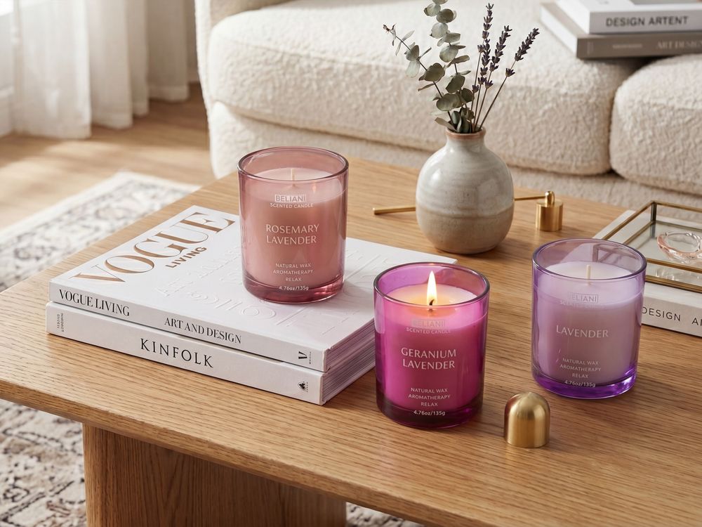 Set of 3 Scented Candles SHEER JOY Soy Wax Floral Notes