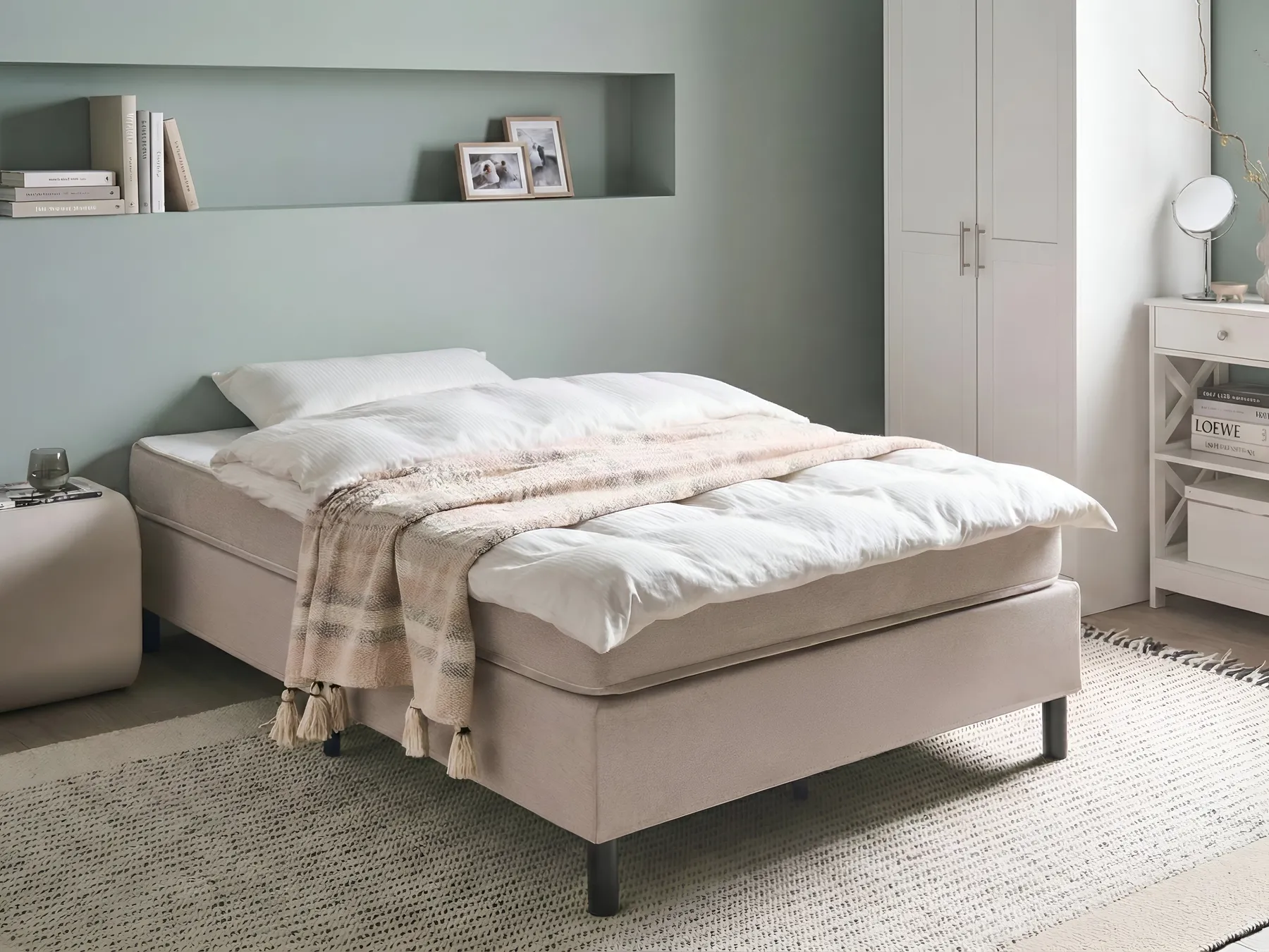 Divan Bed without Headboard Fabric COUNTESS 120 x 200 cm (EU Small Double) Beige_1054122