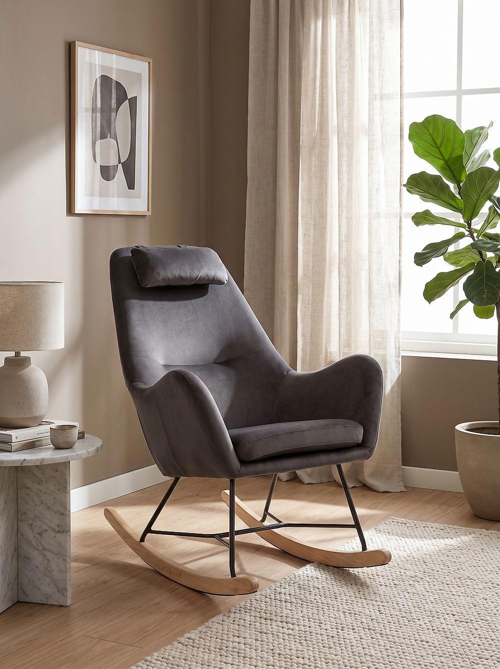 Rocking Chair ARRIE Velvet Dark Grey