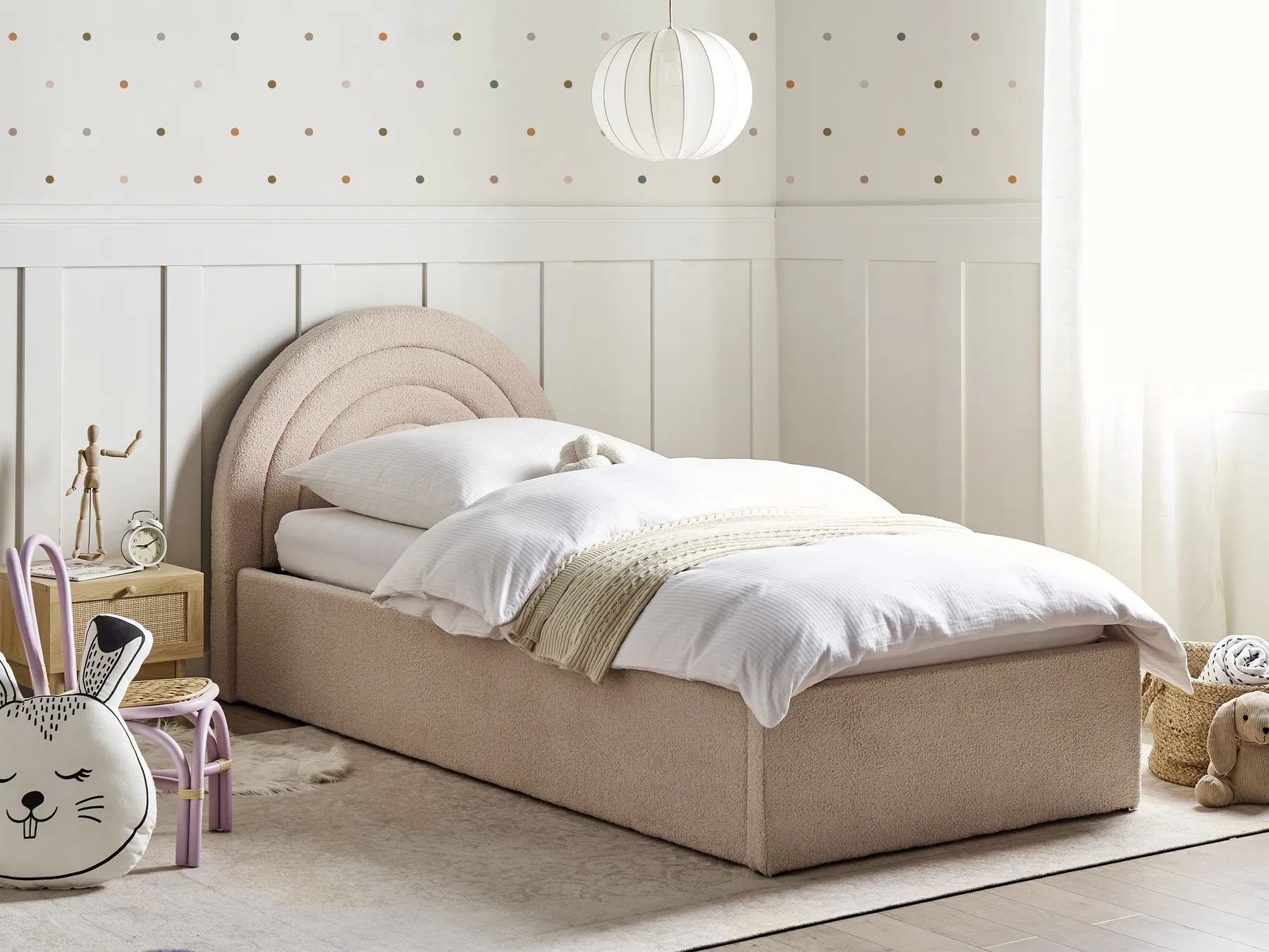 Kids Ottoman Bed ANET Boucle Beige 90 x 200 cm (EU Single)_959444