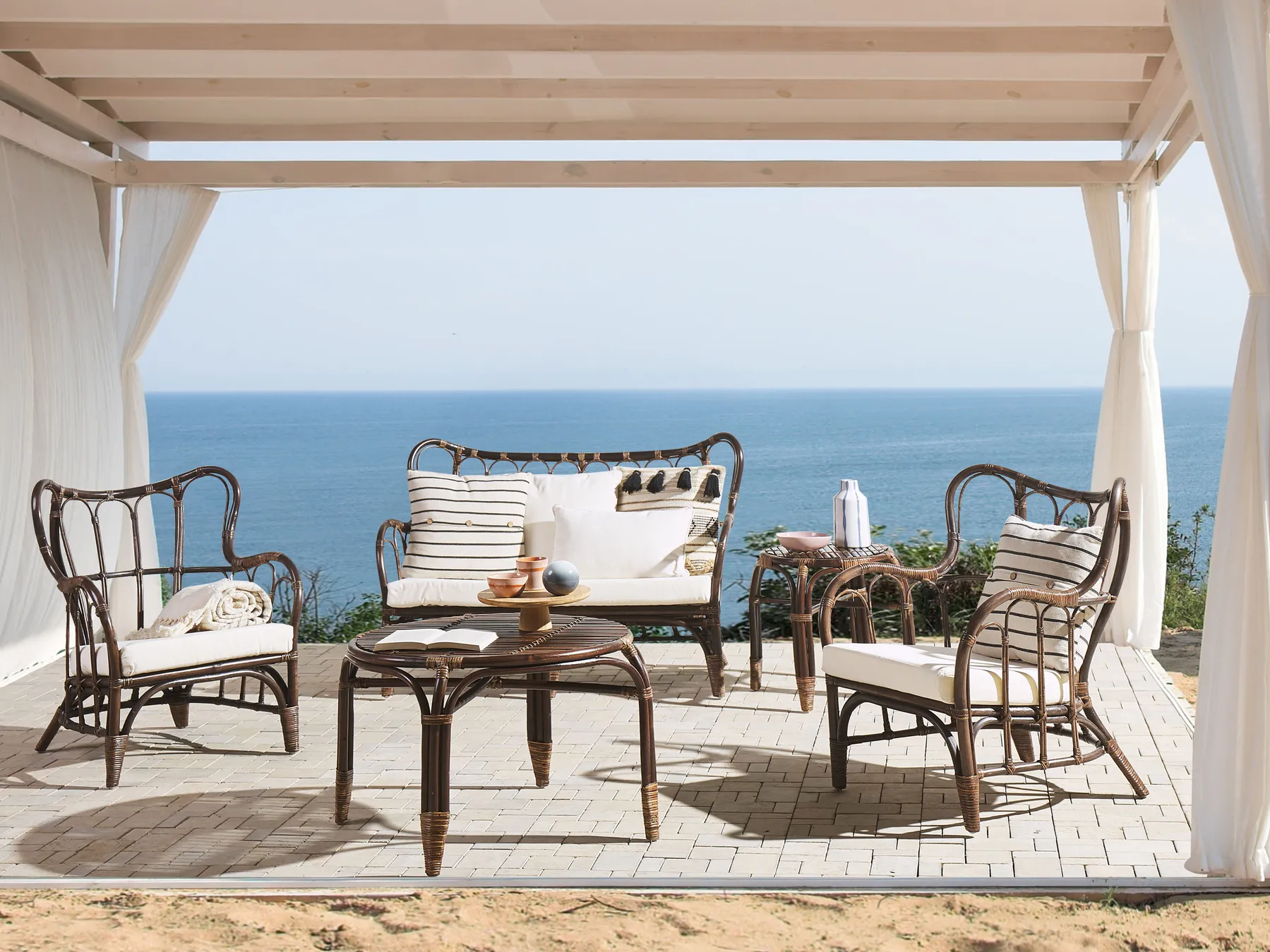 Garden Lounge Set with Table 4 Seater BRINDISI Rattan Dark Brown_821606