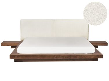 EU Super King Size Boucle Headboard Bed with LED Brown ZEN