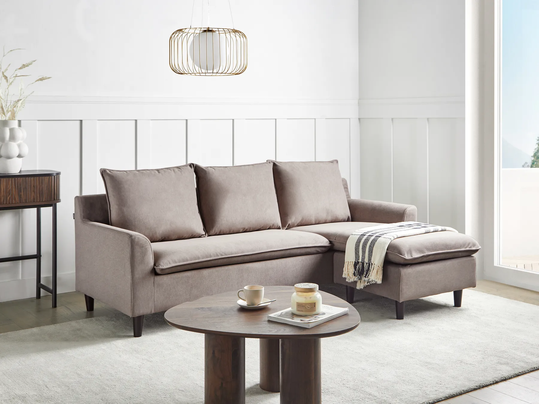 Corner Sofa 3 Seater ELVENES Velvet Taupe Left Hand_966851