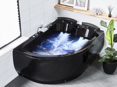 Left Hand Whirlpool Corner Bath with LED 1600 x 1130 mm Black PARADISO