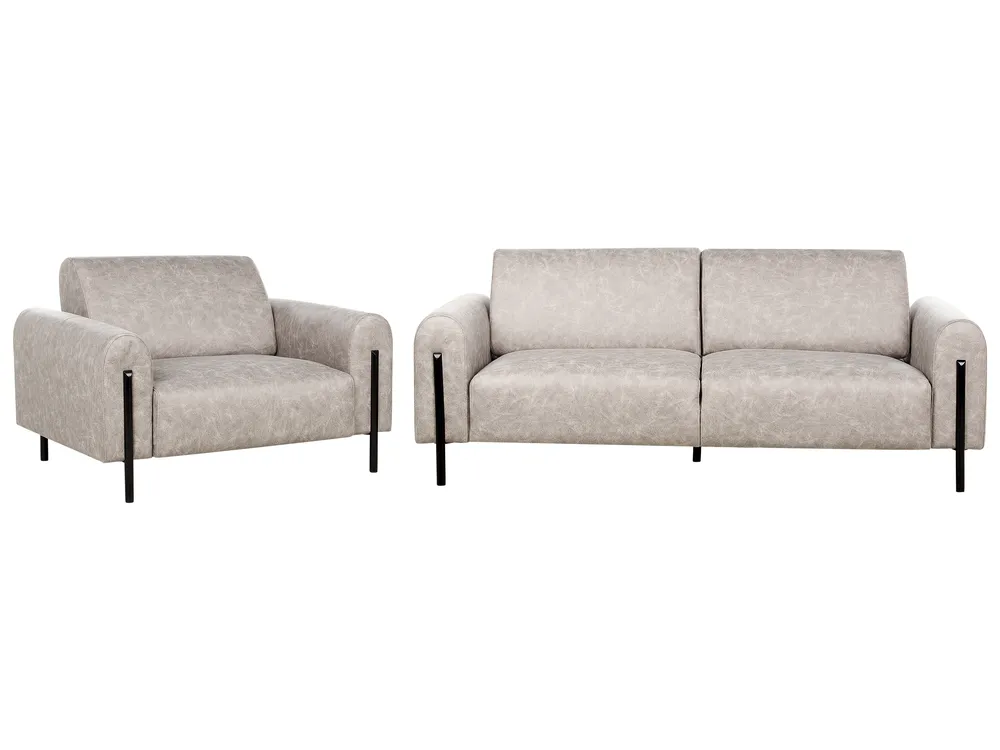 Living Room Set 4 Seater ASKIM Fabric Light Grey