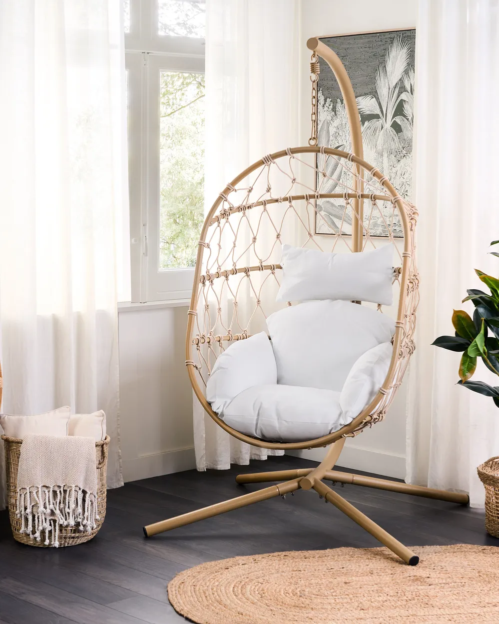 Hanging Chair with Stand ADRIA Metal Beige_844392