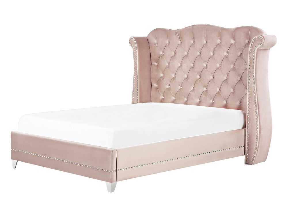 Lit avec sommier Velours AYETTE 160 x 200 cm Rose pastel