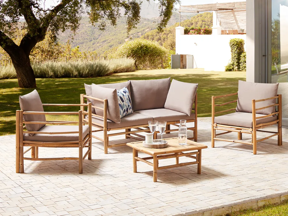 Garden Lounge Set with Table Seater CERRETO Bamboo Wood Taupe