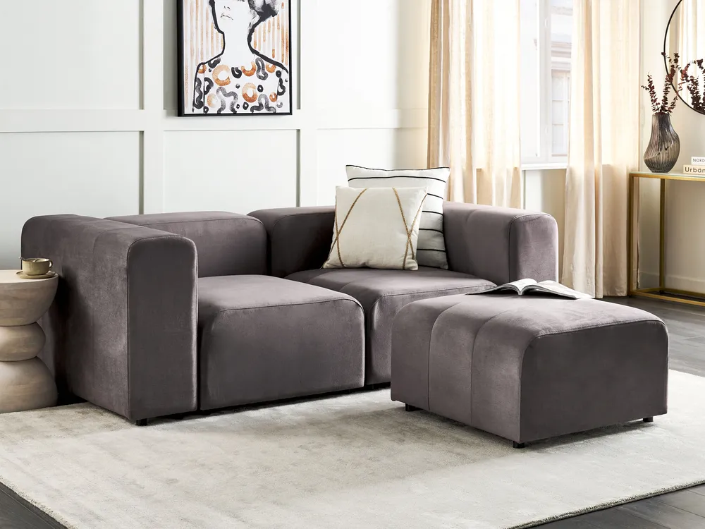 Sofa modułowa dla 2 osób FALSTERBO z otomaną Welur Beżowoszary