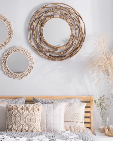 Round Rattan Wall Mirror ø 75 cm Brown BURGIS