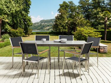 6 Seater Garden Dining Set Black Granite Effect Glass Top with Black Chairs COSOLETO/GROSSETO