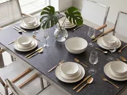 Garden Dining Set 6 Seater GROSSETO Granite Polished Grey/ White_1105599