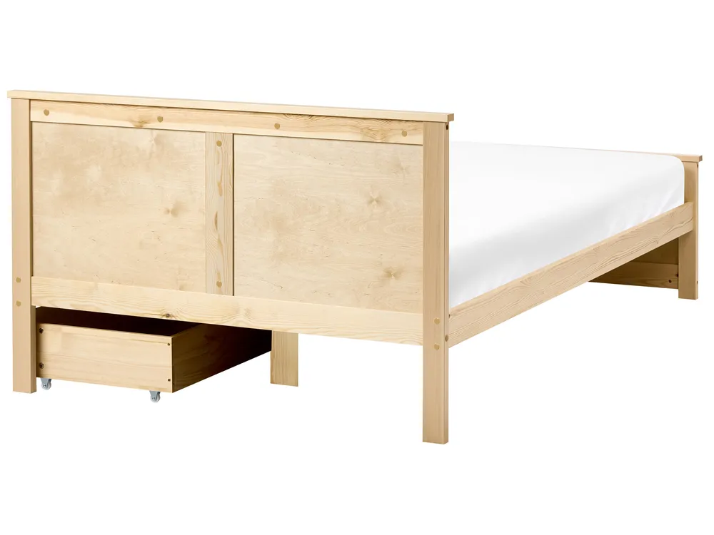 Bed with 2 Drawers DAUPHIN Pine Wood Light Brown 120 x 200 cm (EU Small Double)_1059805