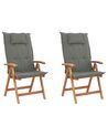 Set of 2 Acacia Wood Garden Folding Chairs with Graphite Grey Cushions JAVA_791035