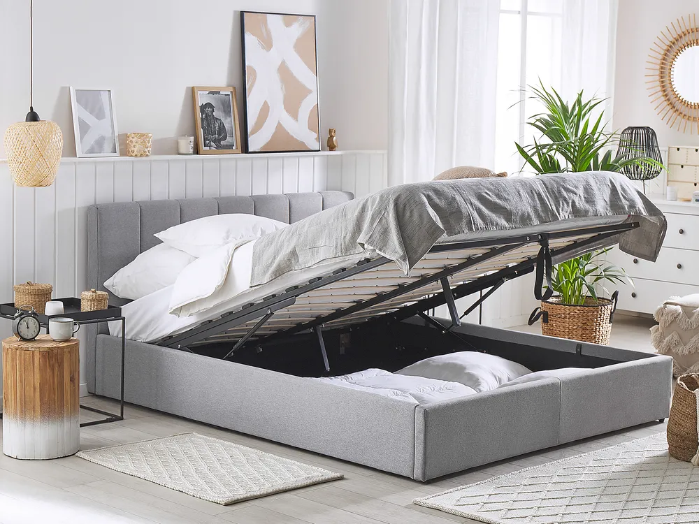 Ottoman Bed DREUX Fabric Light Grey 140 x 200 cm (EU Double)_793214