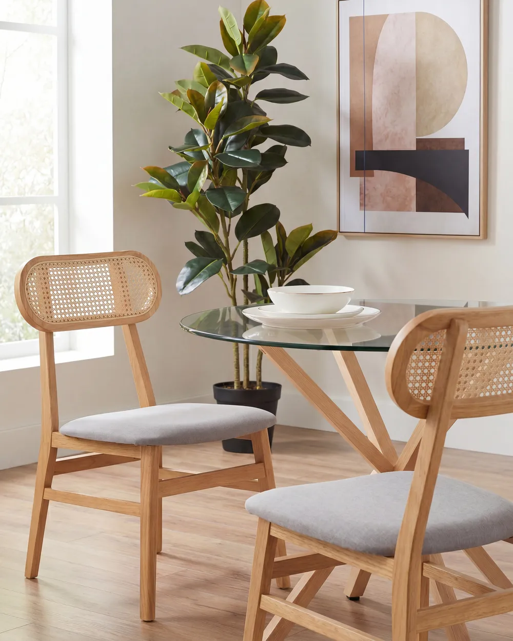 Set of 2 Dining Chairs FALLON Wood Light Brown/ Light Grey
