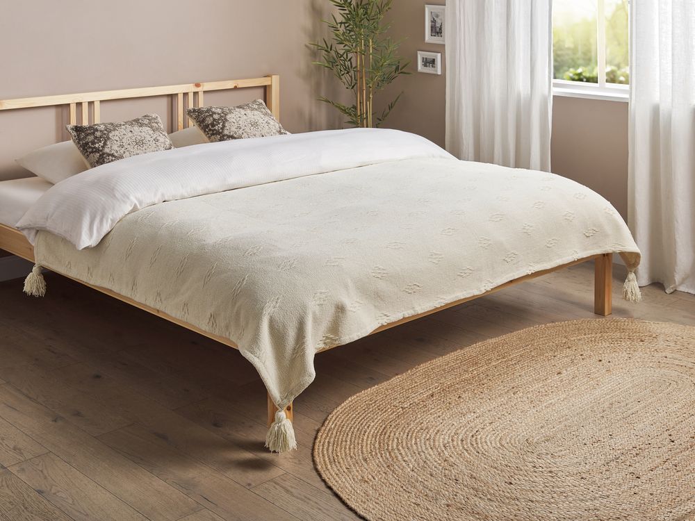 Narzuta na łóżko KAZY Bawełna 200 x 220 cm Beżowy