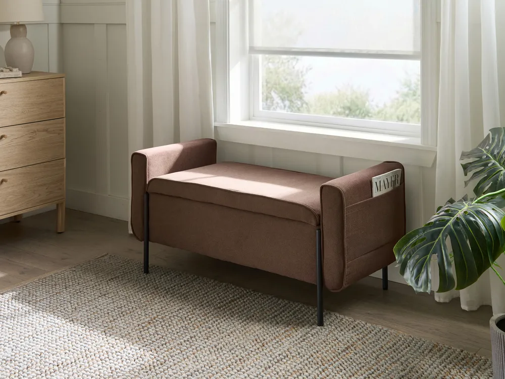 Upholstered Storage Bench LEWES Fabric Brown