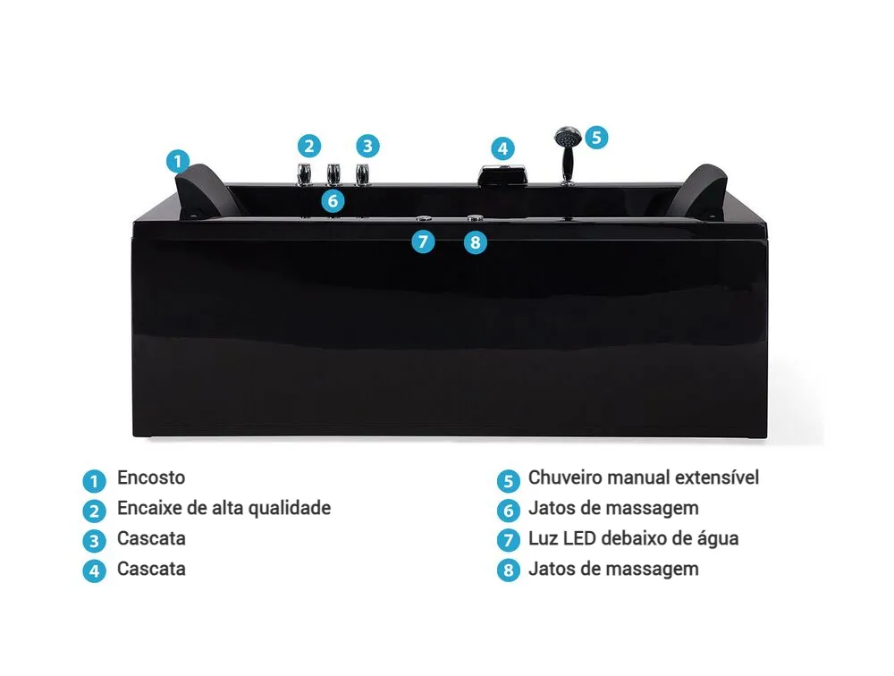 Banheira de hidromassagem de canto com LED VARADERO 1830 x 900 mm Preto à direita_787094