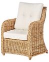 Lounge Set 3-teilig Rattan naturfarben 5-Sitzer Auflagen cremeweiß ALESSANO_928589