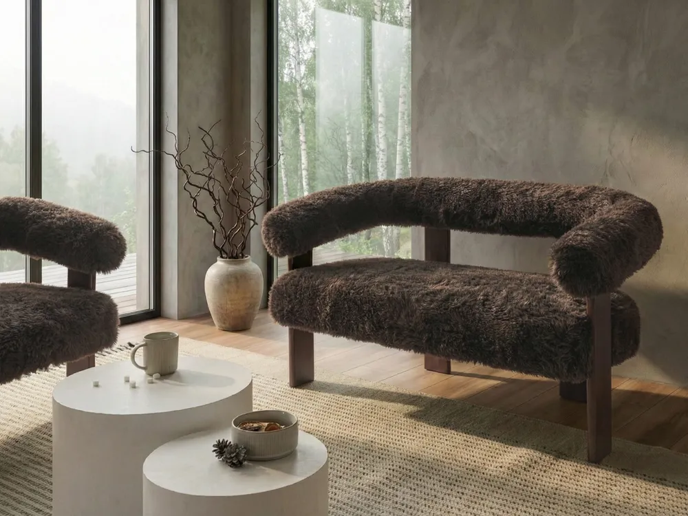 Sofa 2 Seater ILBRO Faux Fur Dark Brown