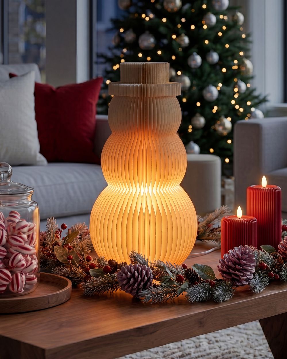 Kerstdecoratie Tafellamp BANGA 51 cm Sneeuwpop Beige