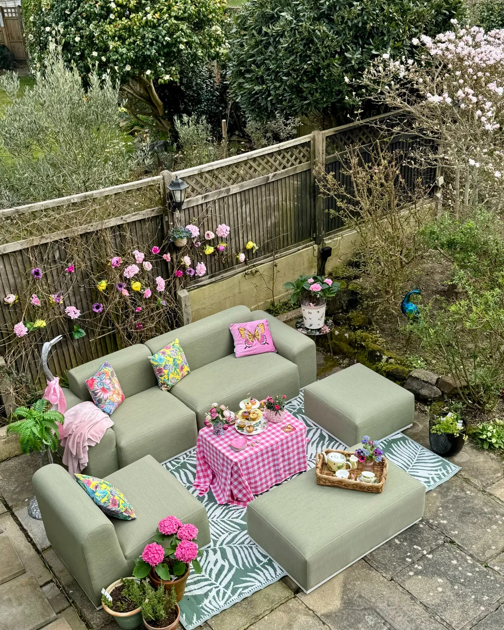 Garden Sofa with Ottoman 7 Seater BATTIFOLLO Modular Olive Green_977956
