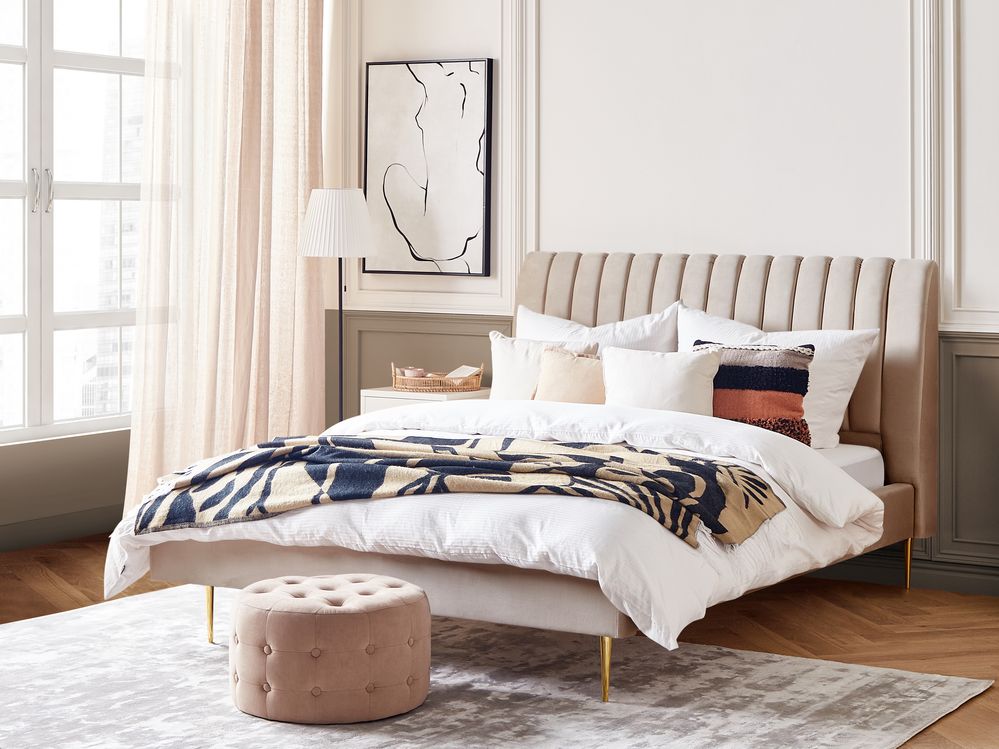 Bed Velvet MARVILLE 180 x 200 cm (EU Super King) Sand Beige