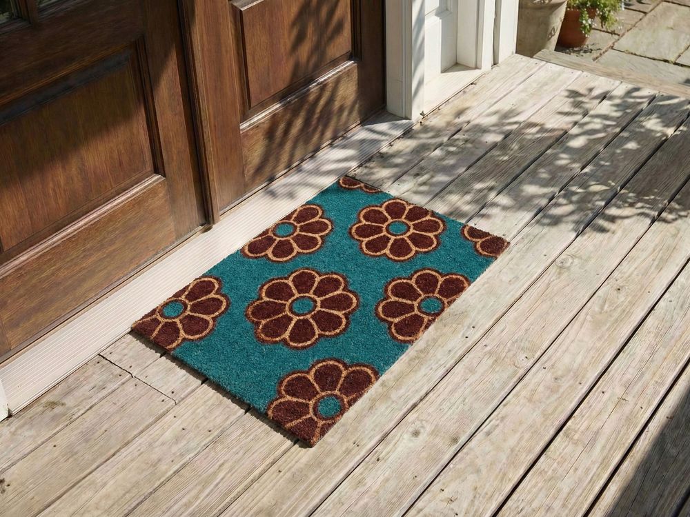 Doormat KULIK Blue 45 x 75 cm Flower Coir