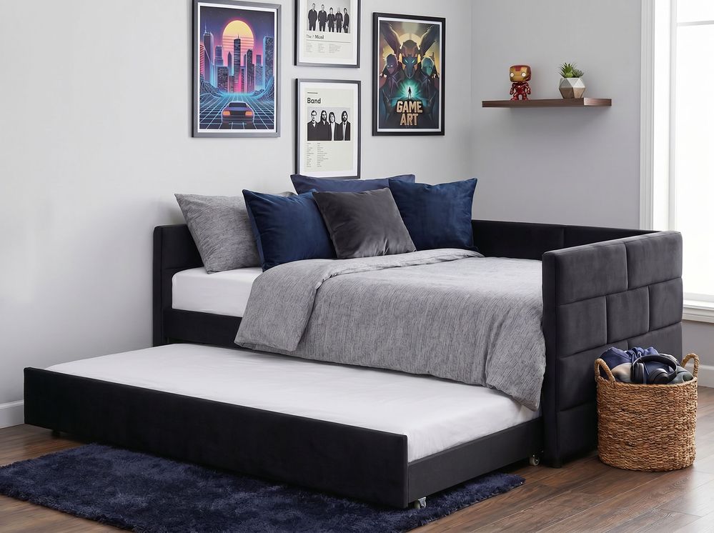 Ausziehbett Samtstoff CHAVONNE 90 x 200 cm Schwarz