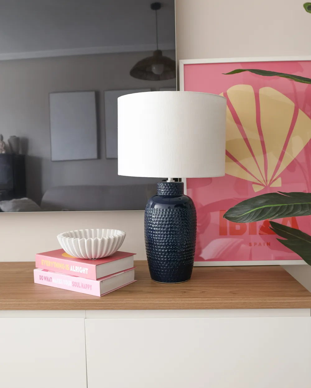 Lussiol Lighting Lampe De Chevet Gisèle Nature Moirée Bleu/Gris - Céramique Élégante Style Scandinave Ø14 X H29 Cm - E14 40W - Petite Lampe De Table Moderne