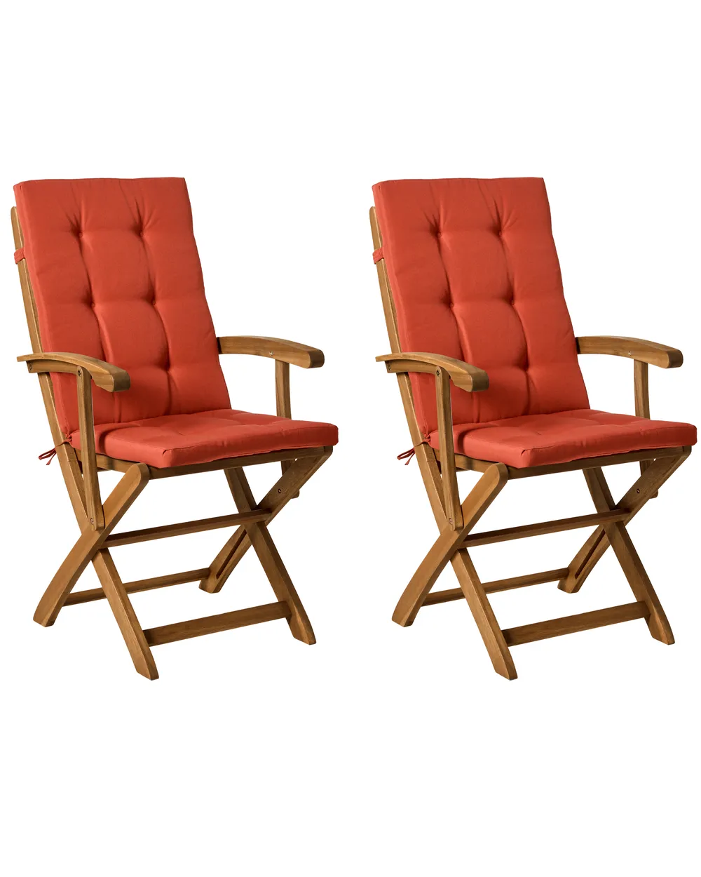 Set of 2 Garden Chairs with Cushions MAUI PREMIUM Acacia Wood Red
