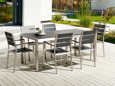 6 Seater Aluminium Garden Dining Set Black and Silver VERNIO